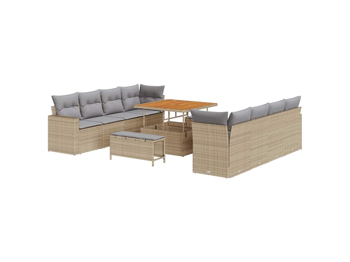 Maison Exclusive - Conjunto De Sofá De Jardim 12 Pcs Bege E Cinza Claro Vime Pe
