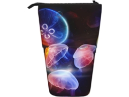 Estojo telescópico para lápis com estampa de águas-vivas coloridas, estojo para lápis com suporte, material escolar.
