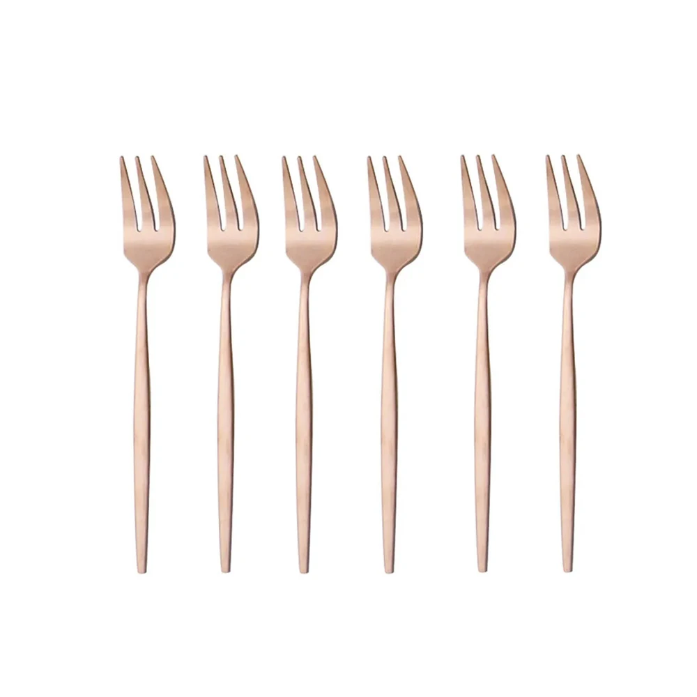 Conjunto de 6 Garfos para Frutas em Aço Inoxidável Fosco, Mini Conjunto de Talheres Dourados MDUG (rosa)