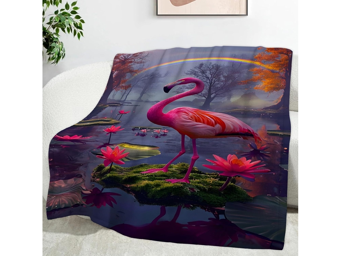 Manta Flamingo Arco íris 180x200 Cm Multifuncional Macia Confortável em Flanela Ideal para Cama Escritório Coc