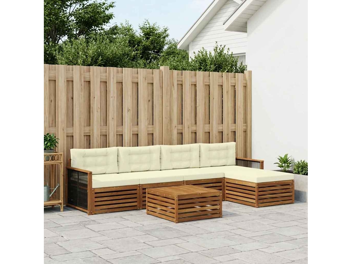 Vidaxl Conjunto De Sofás Para Exterior 6 Unid. Natural E Creme