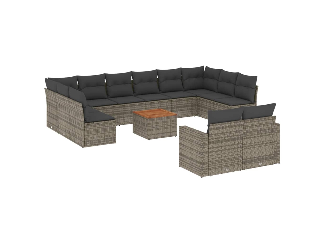 Conjunto de 13 Sofás para Jardim com Almofadões Vime Pe Cinzento MAISON EXCLUSIVE (90x200 cm)