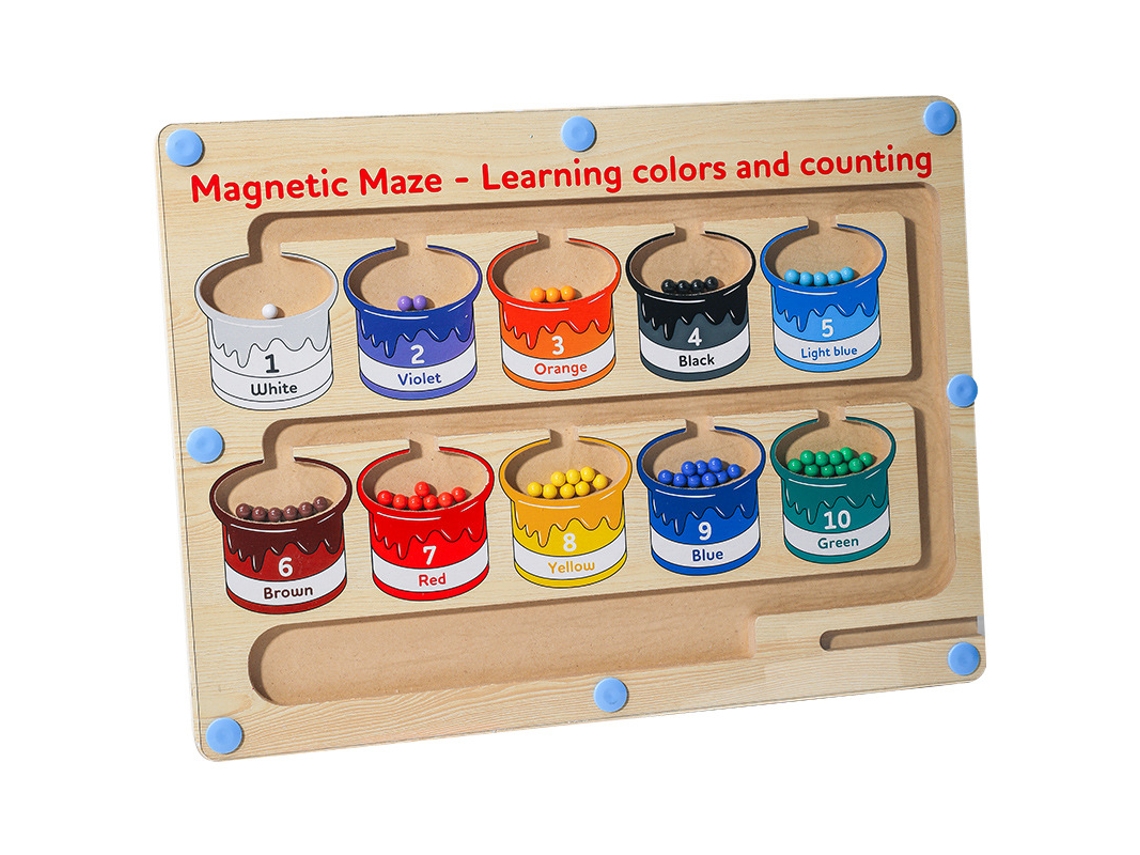 Jogo de labirinto magnético Montessori para colorir e numerar (30 x 22 cm)