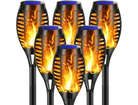 Pacote com 6 luzes solares de chama para áreas externas, lanternas solares à prova d'água para decoração de jardim, pátio, deck e quintal