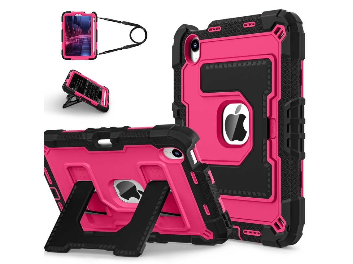 Funda À Prova De Quedas Para Ipad 10.ª/11.ª Com Alça De Ombro, Proteção Resistente A Choques Preto/rosa Sfushos (a16)