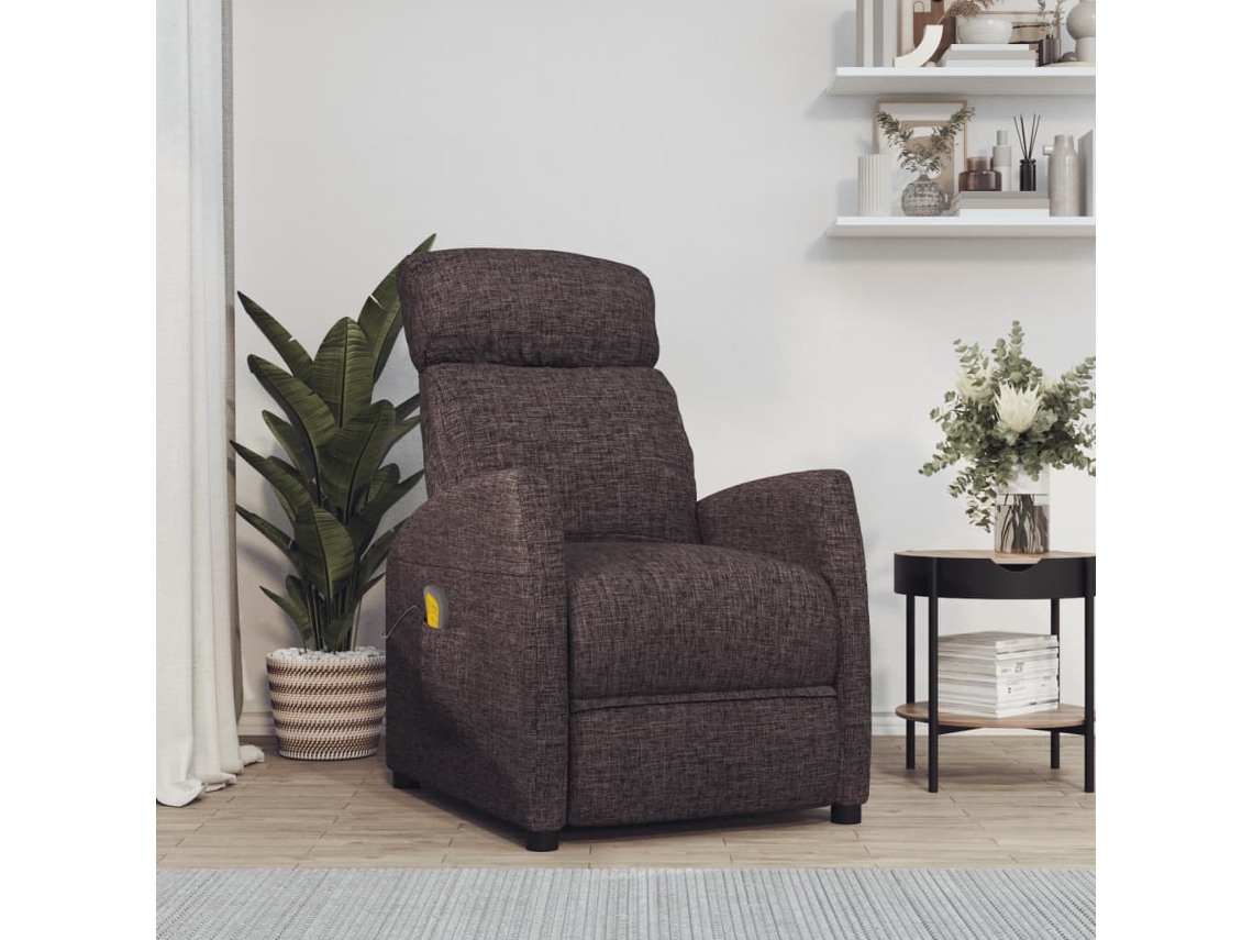 Vidaxl Poltrona De Massagens Tecido Castanho-escuro