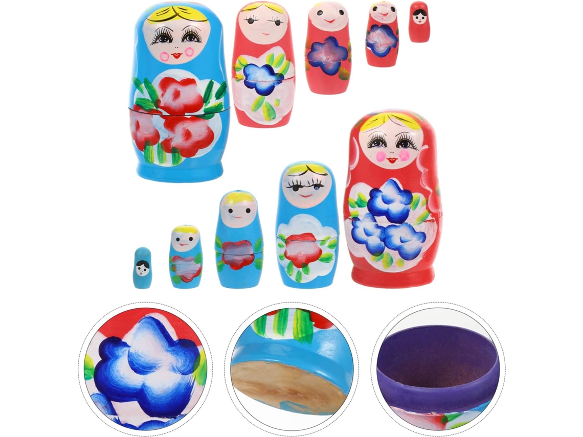 Conjunto de 2 Bonecas Russas Bonecas Russas para Crianças Brinquedos de Bonecas de Madeira Azul Rosa JEDBESETZT