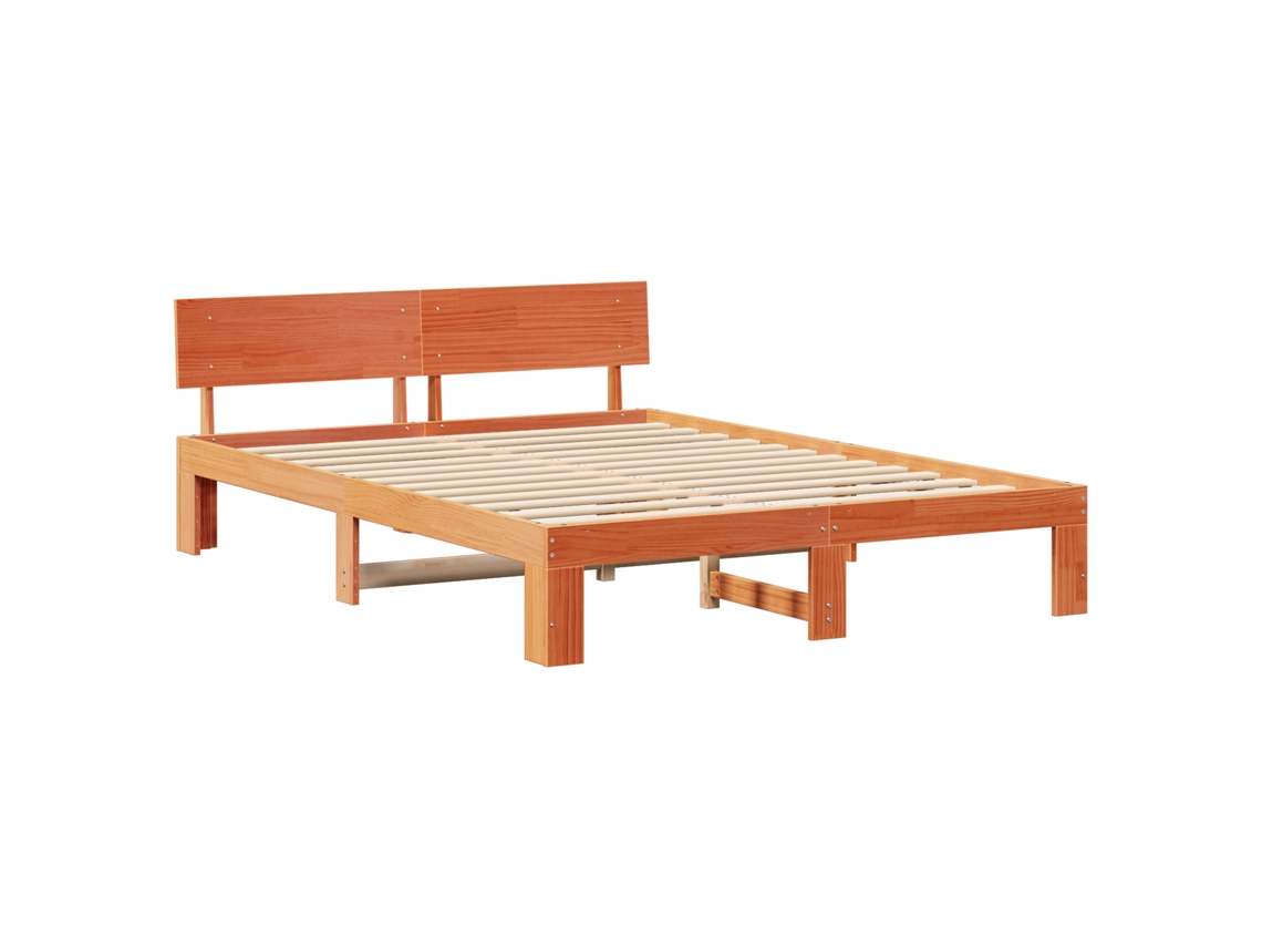 Conjunto 1 Estrutura De Cama Moderna Vidaxl Castanho Madeira De Pinho Maciça (160 X 200 Cm)