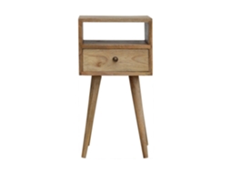 Cômoda Mini Oak Ish De Madeira Maciça, 1 Gaveta E Compartimento Aberto, Bege Artisan Furniture