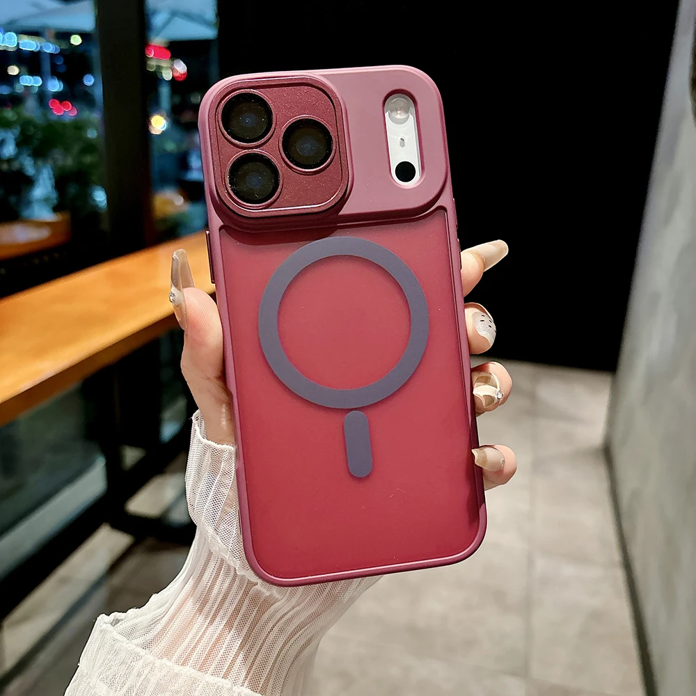 (vermelho, Iphone 12 Pro) Caso De Telefone Fosco Translúcido, Suporta Carregamento Sem Fio Por Sucção Magnética, Proteção Anti-choque