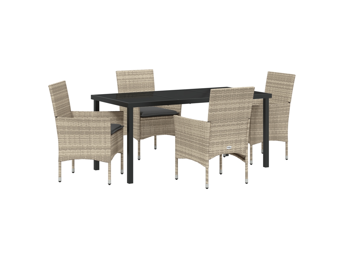 Conjunto 5 De Jantar De Jardim Com E Travesseiros Vidaxl Cinza Claro Rattan Têxtil
