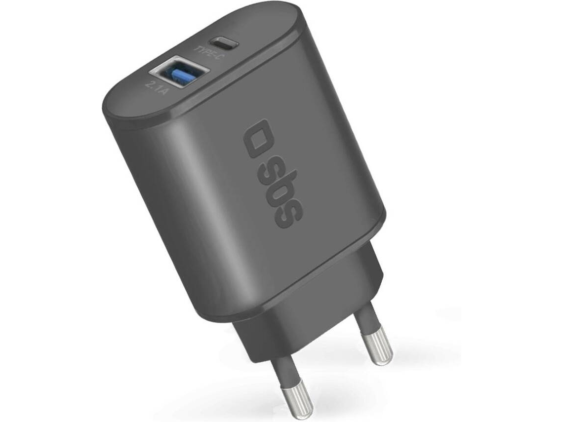 Carregador SBS (2100 mAh - 1 USB - 1 USB-C - Preto)
