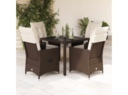 Vidaxl 5 Pcs Conjunto Jantar P/ Jardim C/ Almofadões Vime Pe Castanho
