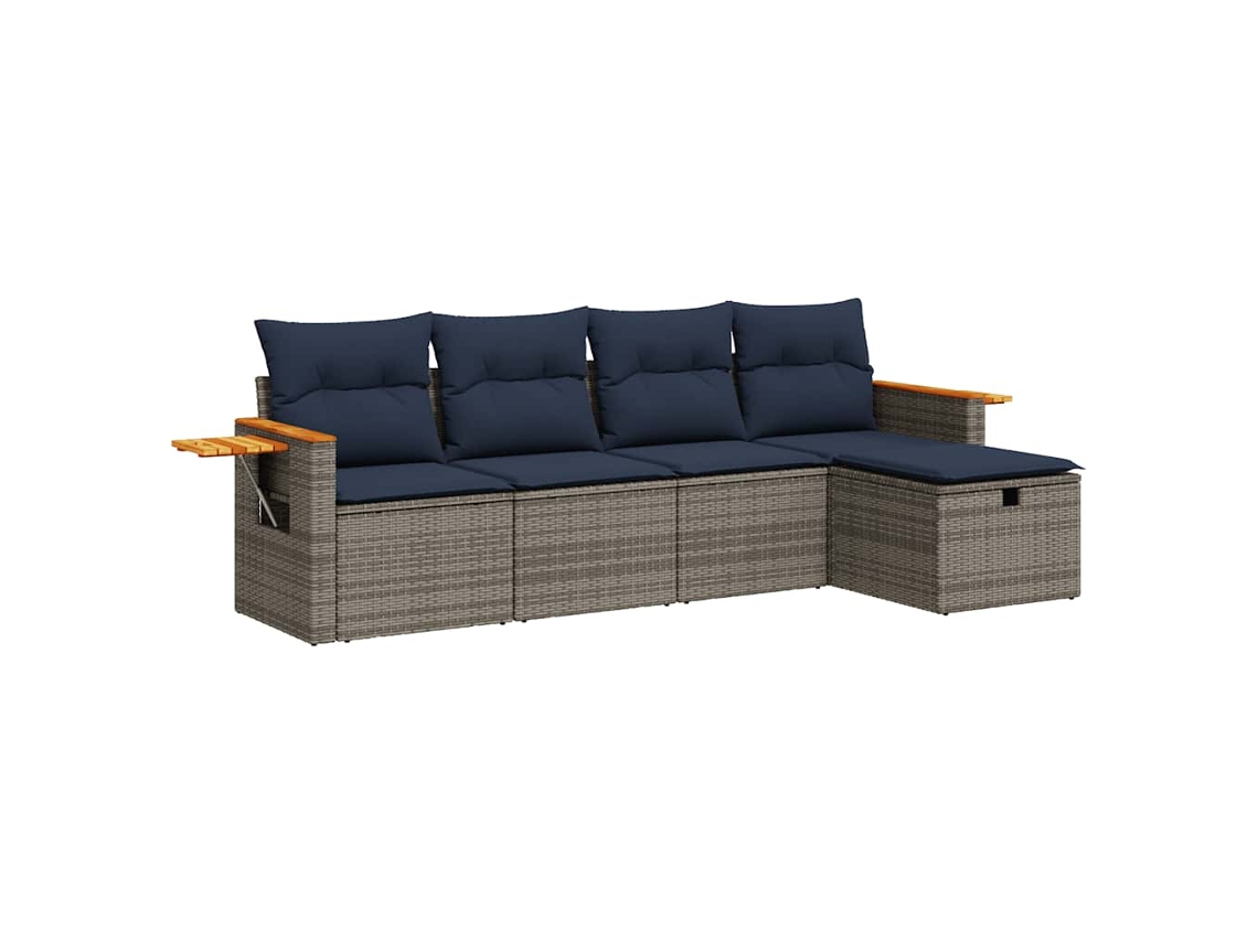 Conjunto de 5 Sofás de Jardim com Almofadões Vime Pe Cinzento MAISON EXCLUSIVE (5 pcs)