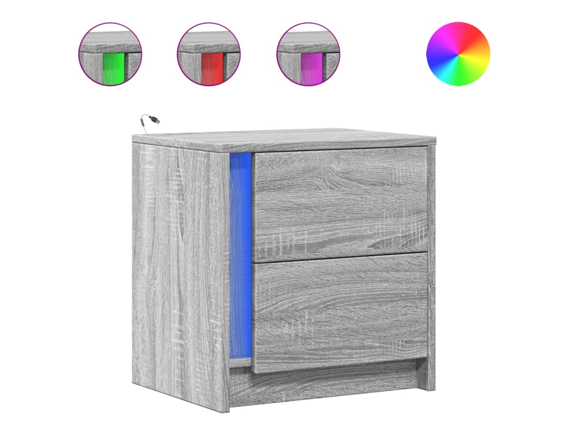 Conjunto de 2 Mesas Cabeceira com Leds Derivados Madeira Cinza Sonoma MAISON EXCLUSIVE