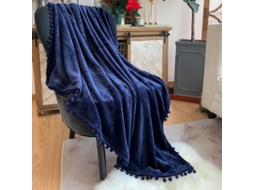 2026-manta Flannel Com Frunços De Pompons Leve Suave Quente Para Sofá Cama Todas As Estações Azul Marino 51x59 Polegadas