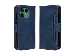 Capa de Couro para Fairphone 6 YURU, com slots para cartões, bolsa de dinheiro, azul