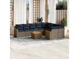 Vidaxl 10 Pcs Conjunto Sofás P/ Jardim C/ Almofadões Vime Pe Cinzento