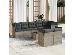 Vidaxl 9 Pcs Conjunto Sofás P/ Jardim Com Almofadões Vime Pe Cinzento