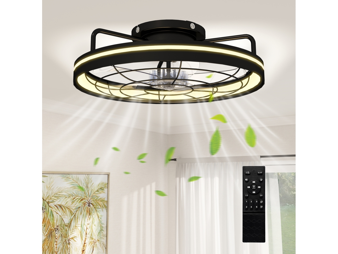 Ventilador de Teto com Luz e Controle Remoto, Ventilador de Teto Led de 48 Cm , 6 Velocidades, Temporizador, Preto ZENCORE SERVICES