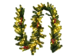 Guirlanda de Natal Iluminada 270 Cm Pe Pvc 100 Leds Branco Quente Pinhas Frutas Vermelhas Pilhas Aa Temporizador NORTHIX