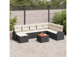 Vidaxl Conjunto De Sofá De Jardim 9 Pcs Preto Rattan Sintético