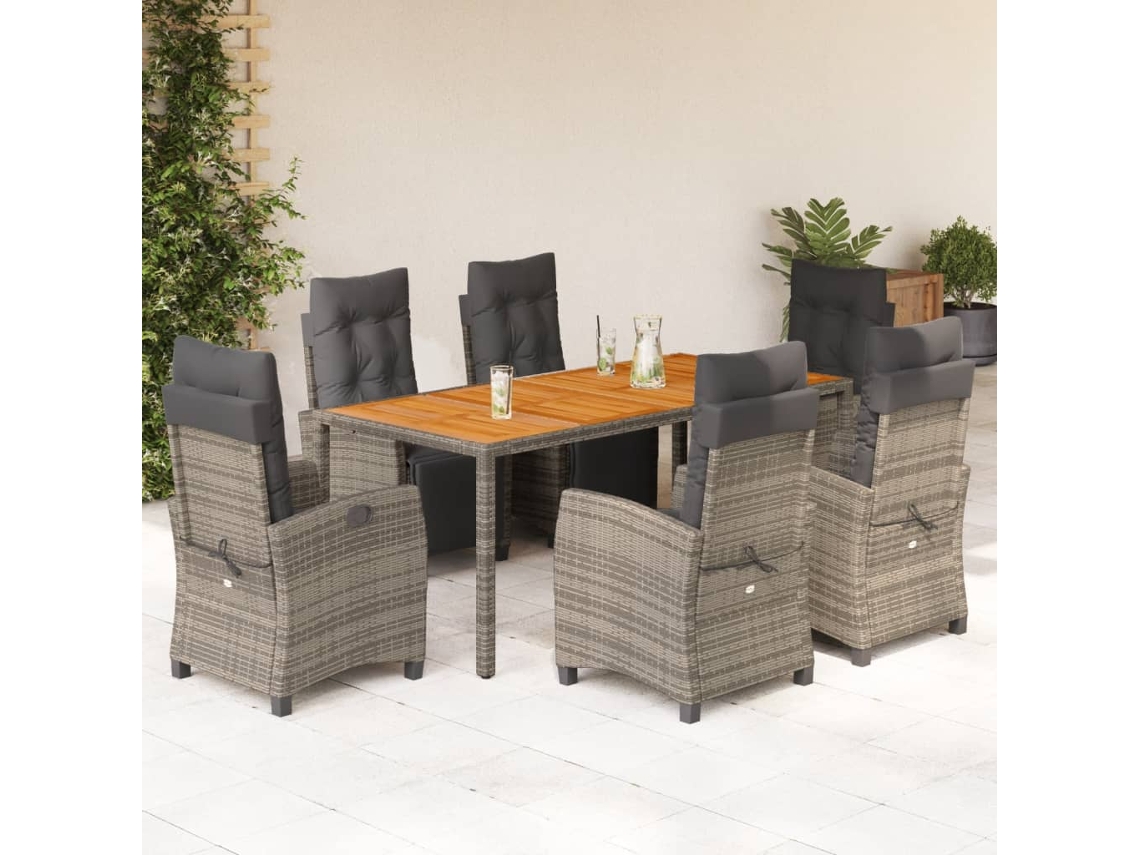 Vidaxl 7 Pcs Conjunto De Jantar P/ Jardim C/ Almofadões Vime Pe Cinza