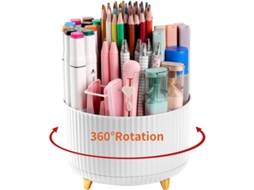 Porta, Canetas de Mesa, 5 Compartimentos, Giratório 360°, Organizador de Escritório, Artigos de Papelaria, Branco BRILVIBERA