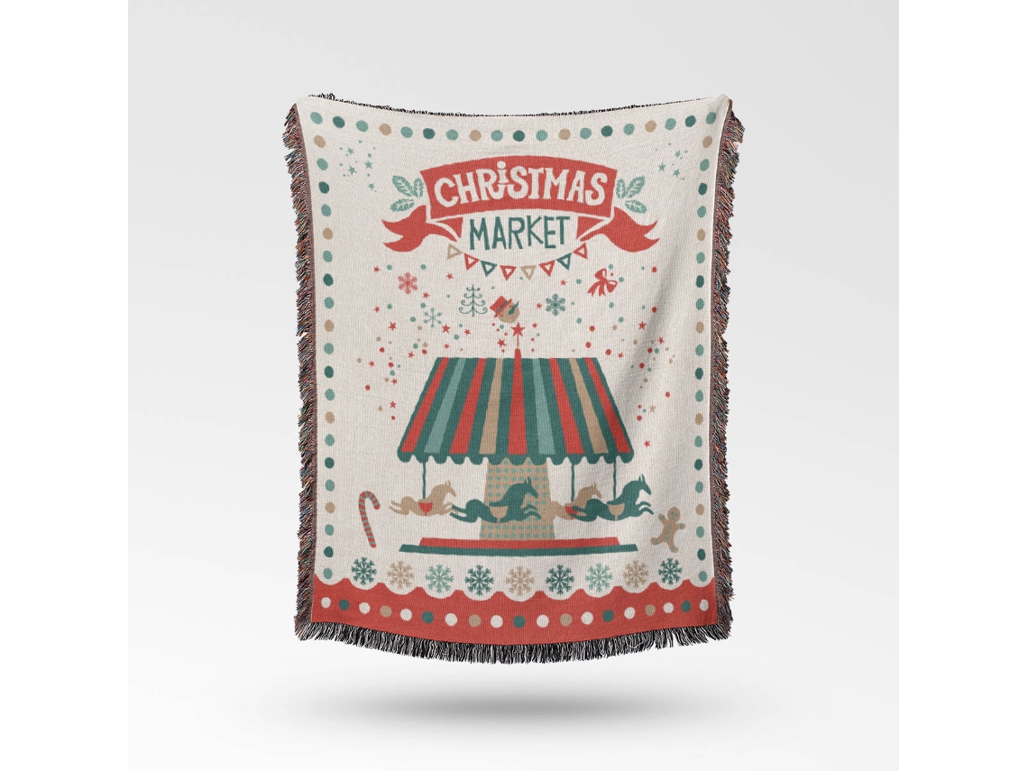 1 Peça 160x131 Cm Cobertor De Malha Mercado De Natal Decorado Com Franjas Boêmio Simples Macio Confortável Protege Contra O Frio Para Sofá Cadeira D