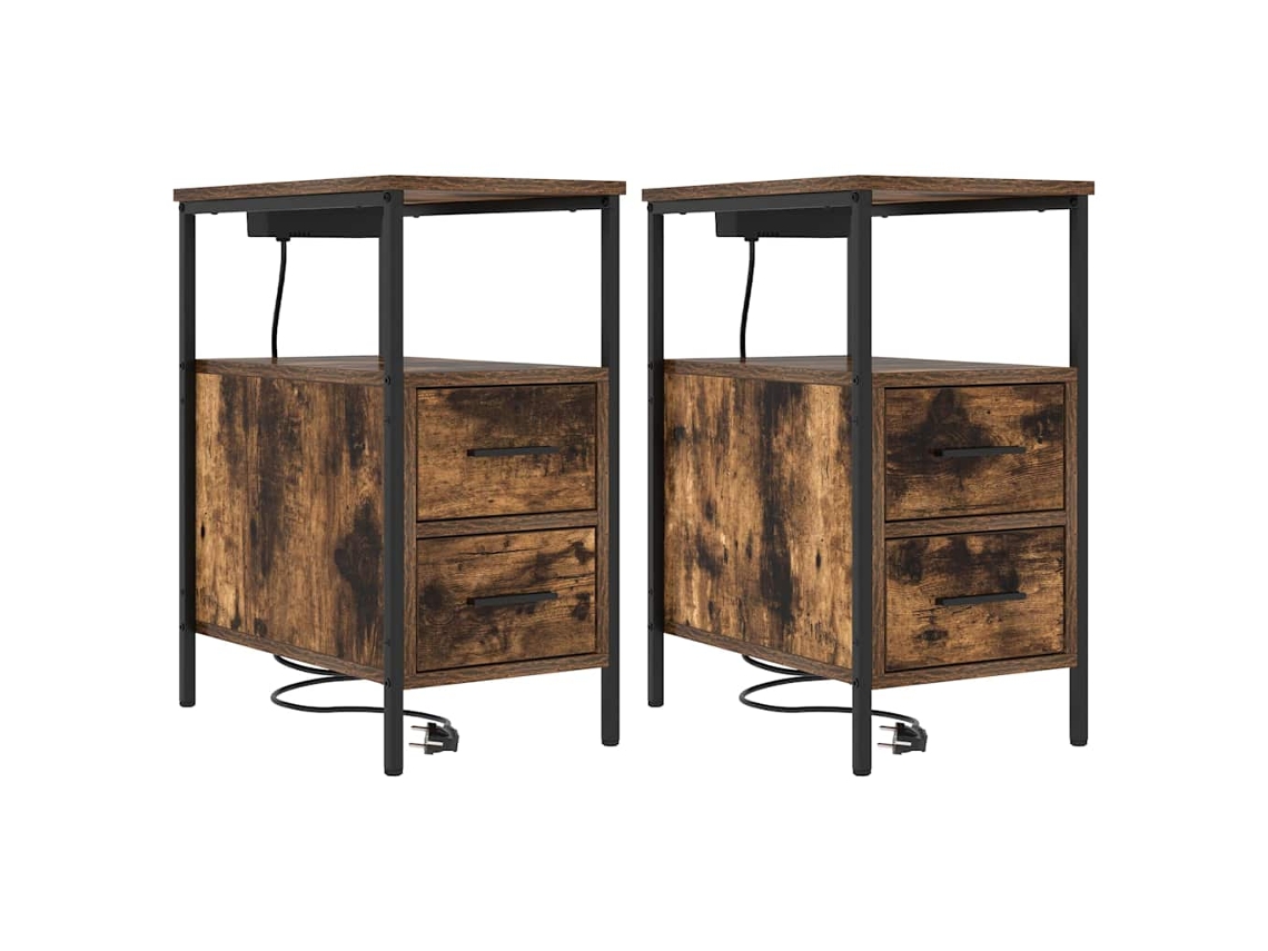 Conjunto de 2 Armários de Cabeceira de Carvalho Defumado 30x48x61 cm MAISON EXCLUSIVE