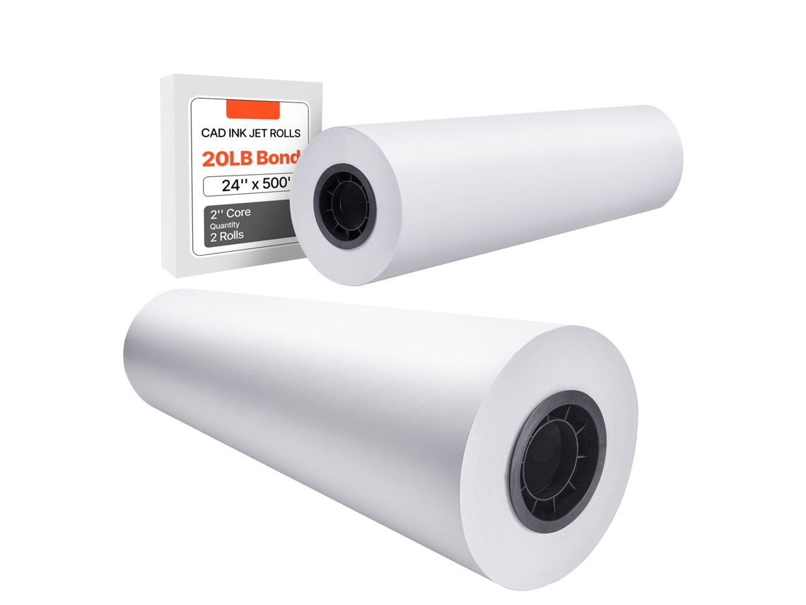 Papel de Formato 80 G/, Largura 609,6 Mm, Comprimento 152,4 M, 2 Rolos Bond Cad com Núcleo 76,2 para Plotter Desenhos Cad, Plantas Engenharia, Branco