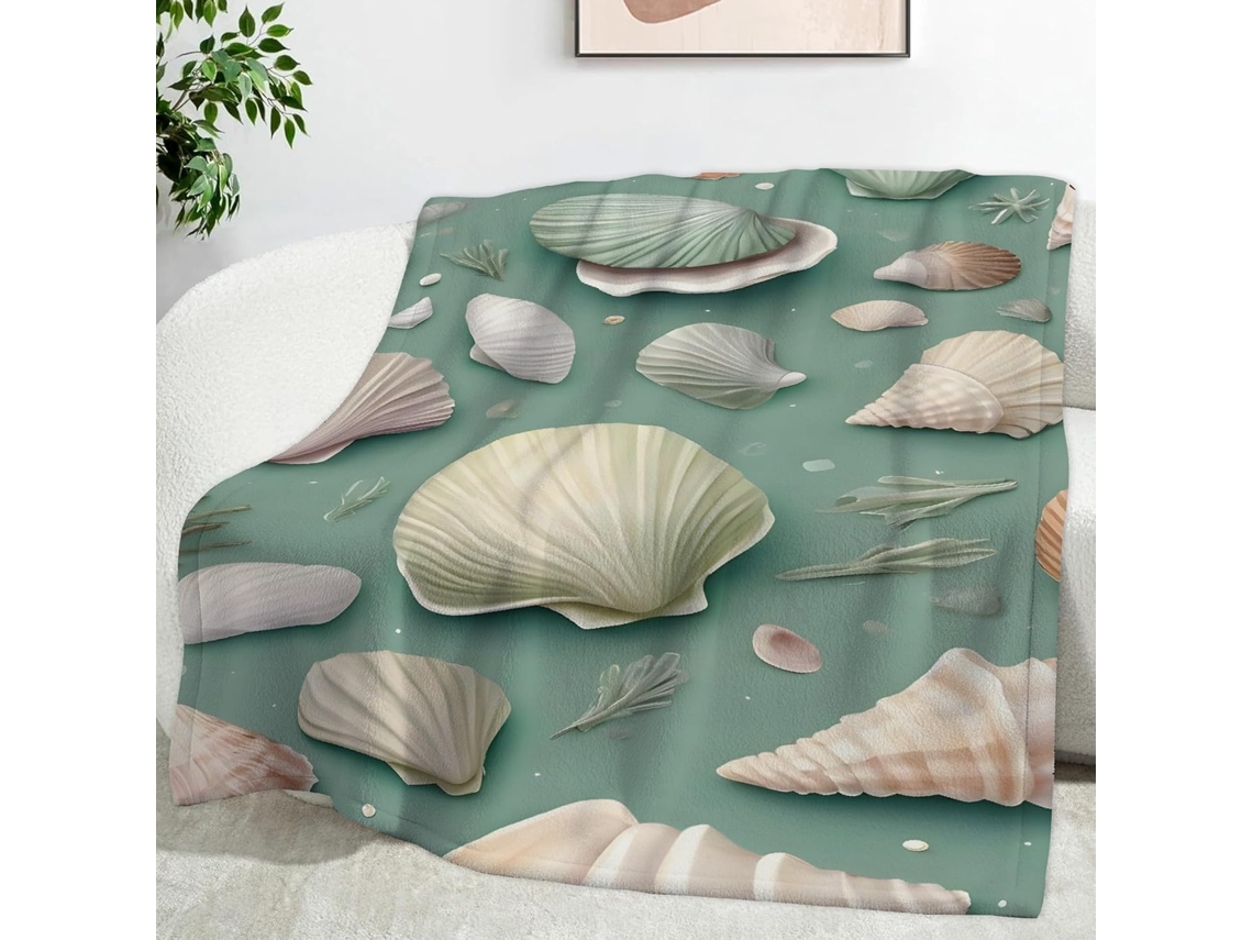 Manta com Estampa de Conchas 100x130 Cm Multifuncional Macia e Aconchegante em Flanela Ideal para Cama Escritó