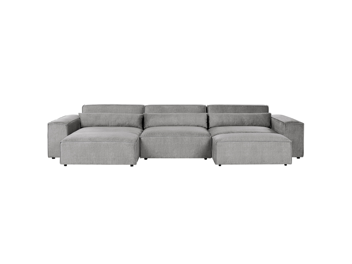 Sofá Modular com Repousa-Pés Estofado de Estilo Minimalista Moderno BELIANI Hellnar de Poliéster Cinzento 364X176X70