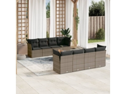 Vidaxl 9 Pcs Conjunto Sofás P/ Jardim Com Almofadões Vime Pe Cinzento