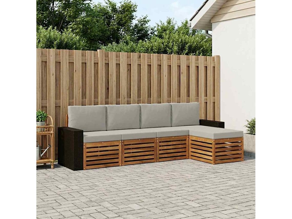 Vidaxl Conjunto De Sofás Para Exterior 5 Pcs Natural E Cinzento-claro