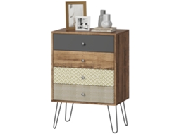 Cómoda 4 Gavetas Para Quarto Com Pés Em Forma De V De Aço Estilo Boémio 60x39x86 Cm Multicor