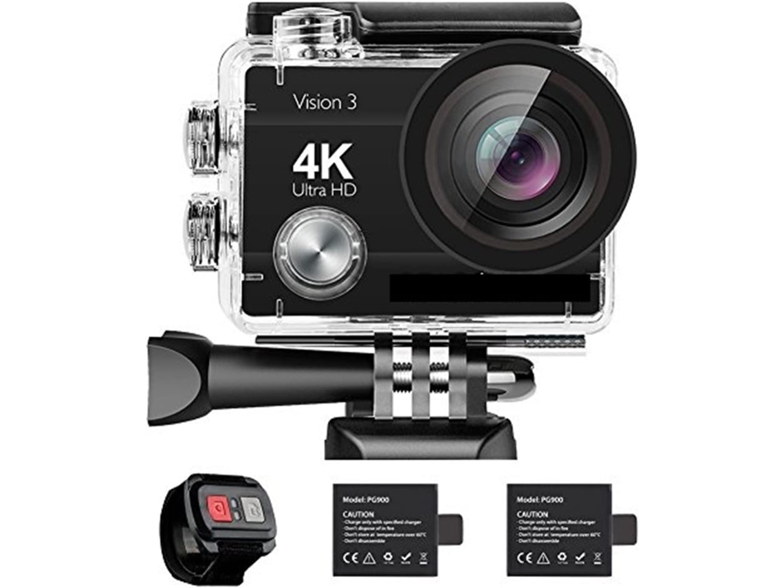 Câmera de Ação À Prova D'água 4k de 16mp para Vlogs com 3 Vision, Câmera Subaquática para Esportes, Wi fi, Lente Grande Angular de 170° e Kit. SFUSHOS