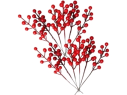 Rebe 12 Ramas de Frutos Rojos Artificiales, 20cm, Decoración Navideña, Silicona Y Alambre, para Árbol de Navidad Y Manualidades
