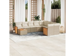 Vidaxl 10 Pcs Conjunto De Sofás P/ Jardim Com Almofadões Vime Pe Bege