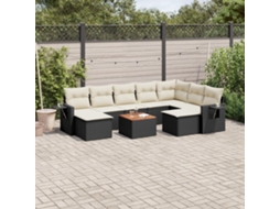 Vidaxl 10 Pcs Conjunto Sofás De Jardim C/ Almofadões Vime Pe Preto