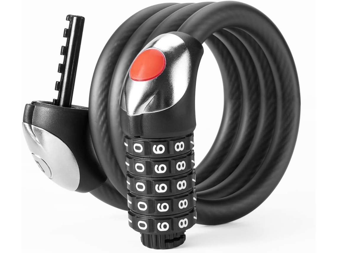 Cadeado De Bicicleta Com Cabo, 1,2 Metros De Comprimento, Com Combinação Preta E Luz Led De 5 Dígitos Ideal Para Bicicletas Mtb, Aquaforge