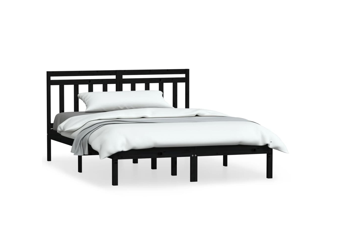 Bed Frame, Bed Frames Vidaxl Preto Madeira De Pinho (140 X 190 Cm)
