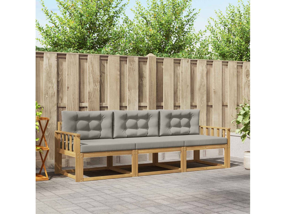 Vidaxl Conjunto De Sofás Para Exterior 3 Pcs Branco E Cinzento-claro