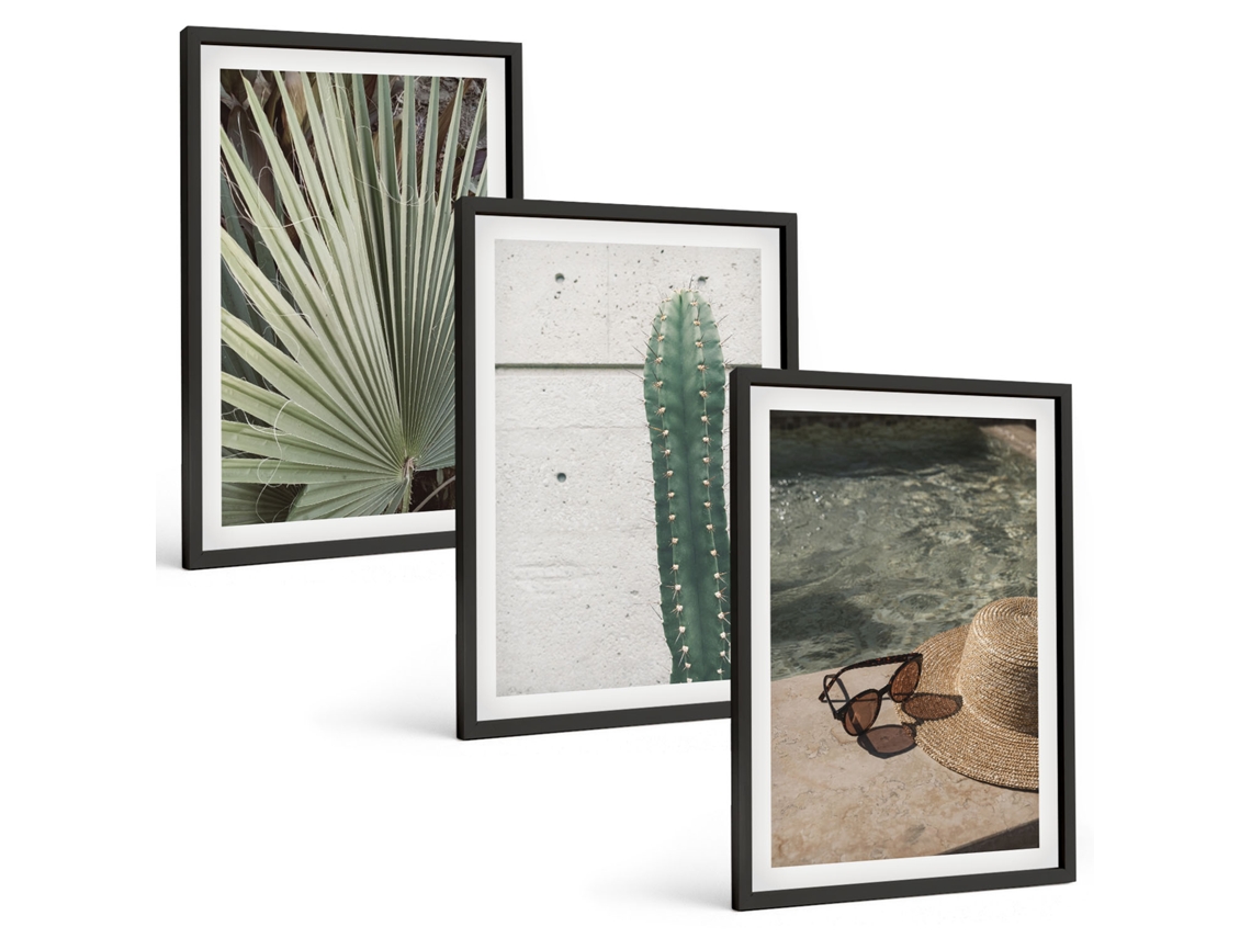 Conjunto De Pinturas Acessórios Para Plantas Tropicais Moldura Preta Pinturas De Quarto Espelharte (3 Piezas De 40x60 Cm)