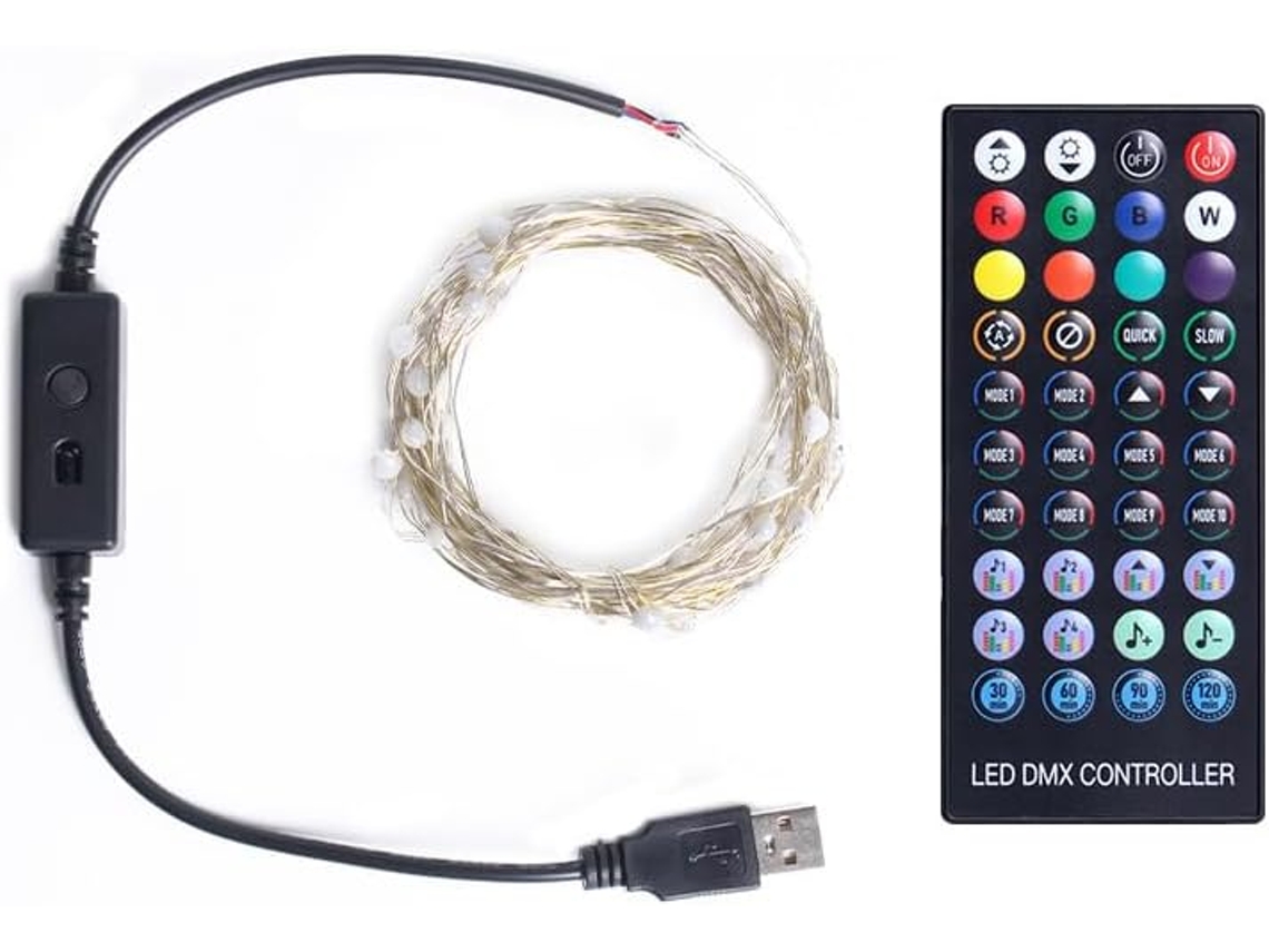 Cordão De Luzes Led Com 12 Cores Variáveis, 200 Fada Usb 20 Metros
