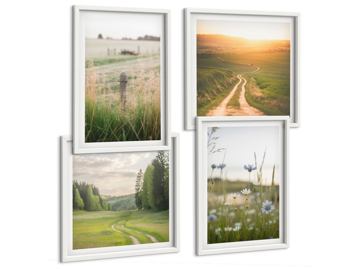 Quadros Decorativos Para Parede Paisagens, Natureza, Campos, Caminho Moldura Branca Quadros Para A Sala De Estar Espelharte (conjunto De 4 Imagens)