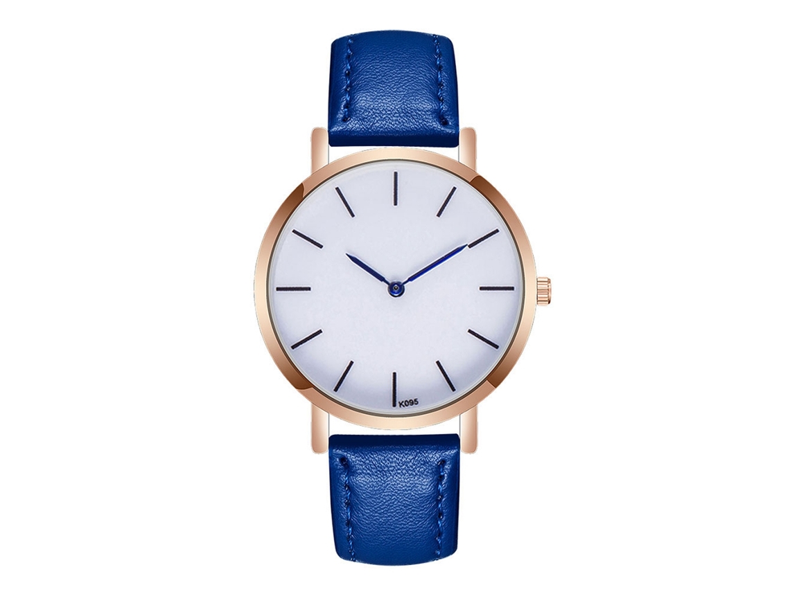Relógio masculino de quartzo com pulseira de couro PU, mostrador moderno, escala, ponteiro azul (azul royal)
