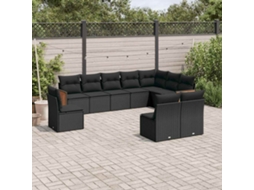 Vidaxl 10 Pcs Conjunto Sofás De Jardim C/ Almofadões Vime Pe Preto