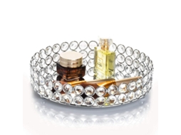 Bandeja Decorativa De Armazenamento Para Produtos Cosméticos Com Contas De Cristal E Fundo Espelhado