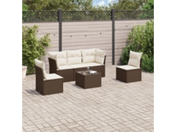 Vidaxl 6 Pcs Conjunto de Sofás Jardim C/ Almofadões Vime Pe Castanho